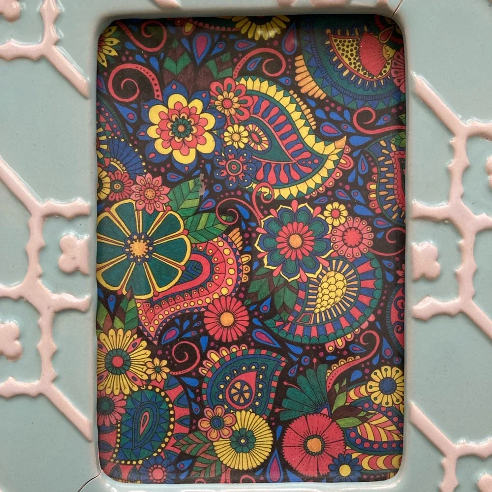 LAST CHANCE! Framed OOAK Paisley and Floral pattern hand-colored ink artwork. - Picture 7 of 11